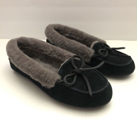 UGG Women Gray Black Shearling Lined Flat Slippers Solana Loafer 1020041 US 6 - Picture 7 of 12